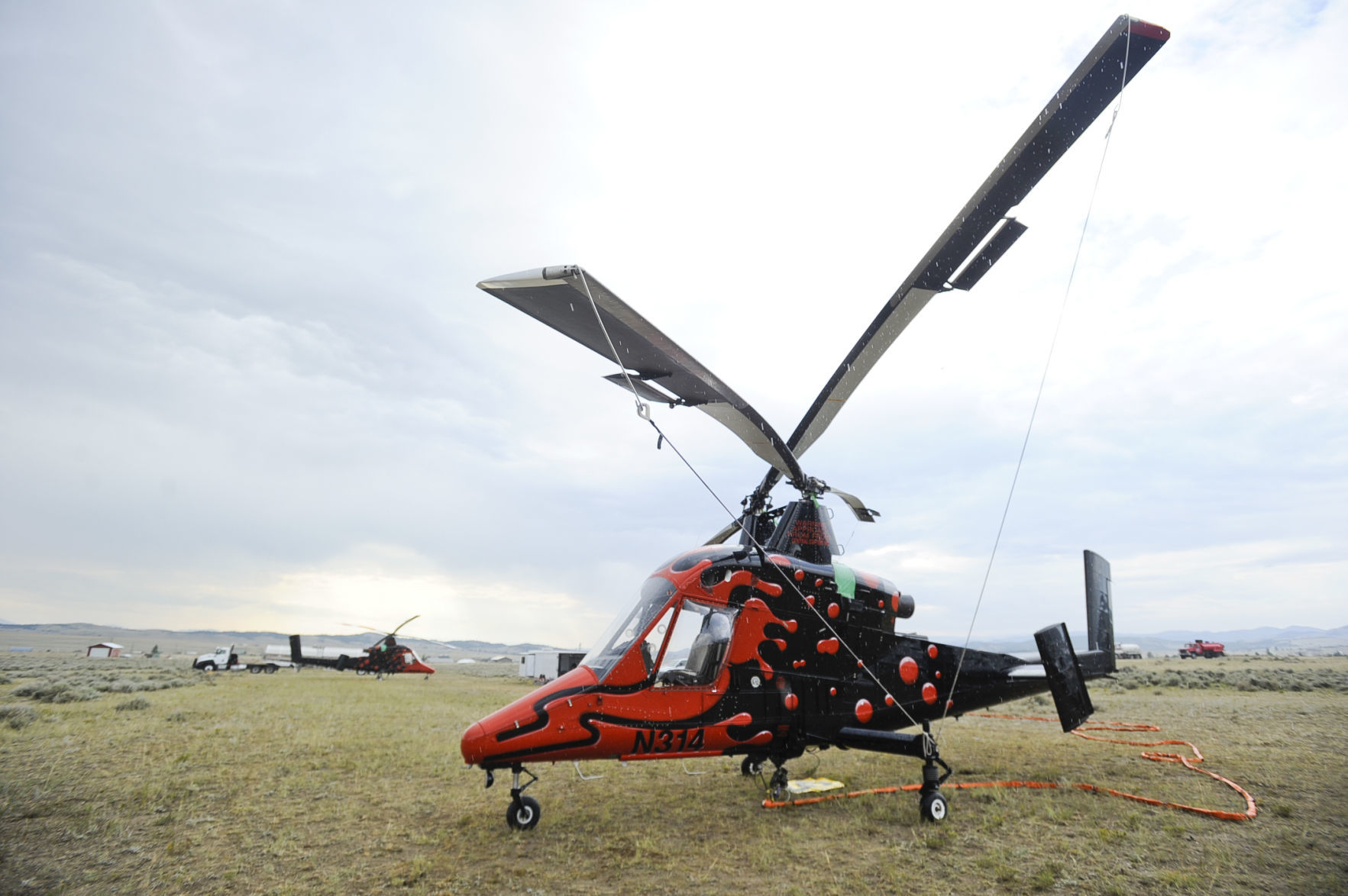 Central Copters Inc. from Belgrade has two K-Max helicopters on the local fires.